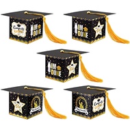 10Pcs Graduation Cap Candy Boxes, Graduation Party Favors, Bronzing Graduation Cap Gift Boxes Cute Chocolate Box for Graduation Party Supplies and Decorations 2023, Gold and Black