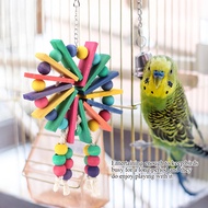 Bird Parrot Wooden Hanging Cage Toys With Hook Multi-color Natural Wood Blocks Chewing Toy Bird Cage Decoration