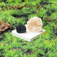 瑪瑙白晶洞 黑碧璽 | 招財開運 避邪防小人 | 天然礦石兩入套組