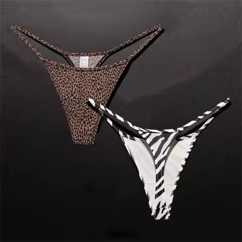 Low Waist Leopard/Zebra Print Thong High Cut Women's Ice Silk Seamless G-string Fitness Plus Size Un