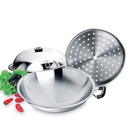Wok Zebra pan with steamer 38cm- 176201. stainless steel 304-Imported from Thailand