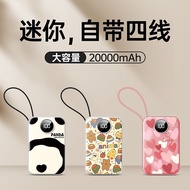 ✟✇✻Power bank 20000 mAh ultra-large capacity with built-in cable ultra-thin compact portable mini cartoon power bank new