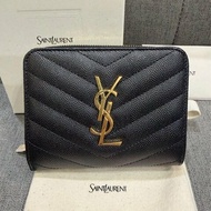 💎Han's house精品服飾💎 SAINT LAURENT YSL 小牛皮 荔枝紋 短夾 零錢包 卡包
