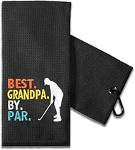 TOUNER Funny Golf Towel Gift for Dad, Retirement Gifts for Men Golfer, Funny Golf Towel for Men, Embroidered Golf Towels for Golf Bags with Clip (Best Grandpa by Par)