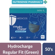 MEDICOS Regular Fit 175 (M/L) HydroCharge 4ply Surgical Face Mask [CORAL GREEN] - 50's
