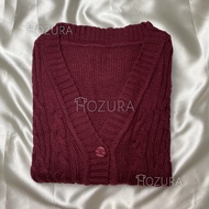 HOZURA - Cardigan Sweater Rajut Gelombang Kepang Cable Lanna (Coffee) - Cardigan Oversize - Cardigan