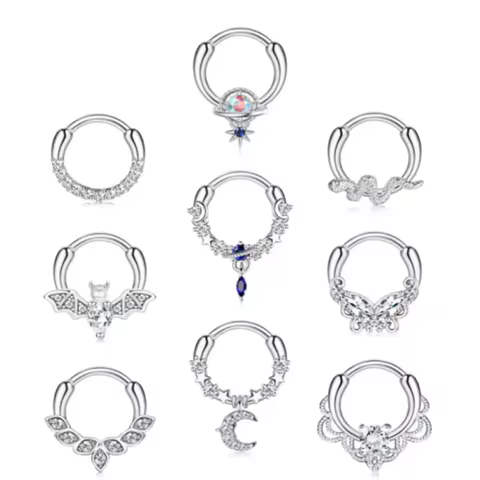 9 pieces of 16G female pendant ring Blue Planet Moon Star Flower CZ opal pendant ring Nose ring hang