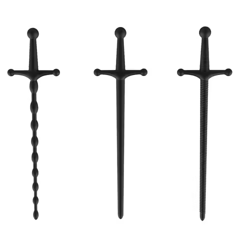 3-Piece Silicone Sword-Shaped Urethral Sound Set, 3 Textured Styles for Men 18+