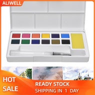 aliwell Kids Watercolour Paint Set Portable Lightweight Travel Solid Box with Brush (12 Colores)