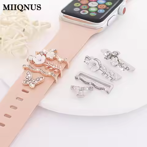 Jewelry Diamond Ornament Metal Charms Silicone Strap Decorative Ring For Apple Watch Band Decor Acce