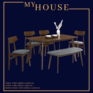 MYHOUSE Furniture Set Meja Makan 6 Kerusi Murah Set Dining Table Set 6 Seater Fabric Dining Chair Wo