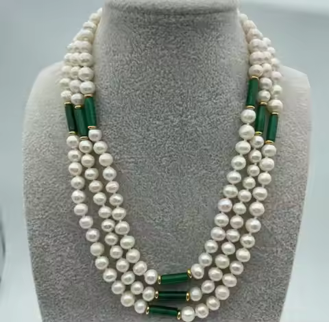 Genuine 7-8mm freshwater pearl and green jade necklace
