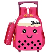 Boba Trolley Bag - Boba Trolley Backpack For Elementary School Children - Character Elementary School Trolley Bag - Boba Trolley Bag For Girls SD- Cute Character School Trolley Bag For Girls