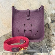 HERMES黑醋栗TC皮MINI EVELYNE