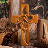 KIKO2E Intertwined Heart Wooden Cross, Solid Wood Christian Loveheart Cross Pendant, Funny Valentine