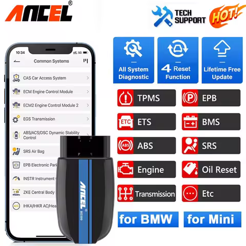 ANCEL BD300 OBD2 Scanner Full System Bluetooth Automotive Tool Scan ABS Airbag Transmission TPMS Err