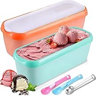 2 Pack Ice Cream Containers, 1.5L Freezer Storage Tubs with Lids and 3 Spoon, Insulated Dessert Stor