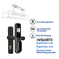 SINGGATE [Mega Bundle] PEARL WHITE Automated Smart Laundry System + Face/Palm Recognition Digital Door Lock + Biometrics Digital Gate Lock | LS023 + FR055 + FM021