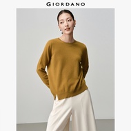 GIORDANO Ladies Sweaters 100% Wool Oblique Hem Sweaters Crewneck Solid Color Fashionable Casual Loos