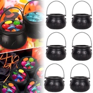 【Brighthor】6Pcs/Pack Candy Cauldron Halloween Bucket Witch Basket Plastic Treat Black Pot Bowl Kettl