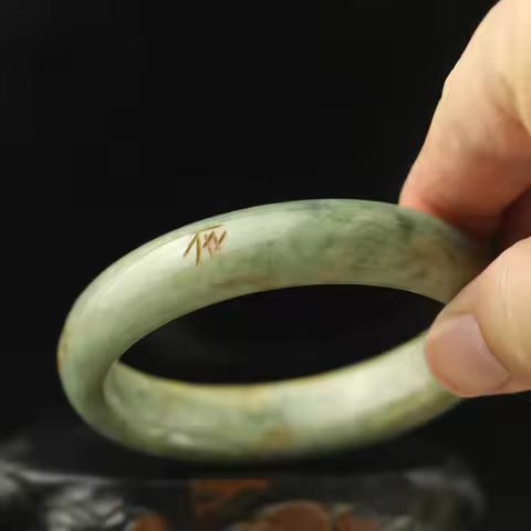 Old China Natural Jade hand carved ancient words bangle bracelet #32 d1