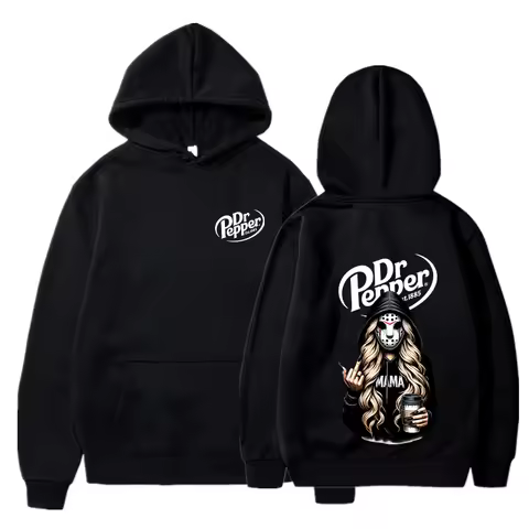Killer Mama Dr Pepper Halloween Harajuku Print Men's and Women's Casual Fashion Hooded Long-Sleeved 