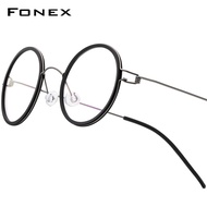 FONEX hợp kim titan Gọng kính nam giới thiết kế thương hiệu kính tròn siêu nhẹ phong cách Hàn Quốc q