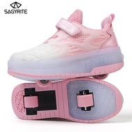 Sagyrite Kích Thước 29-40 USB Nạp Tiền đèn LED phát sáng Giày bé trai và bé gái giày LED bánh xe đôi