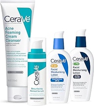 CeraVe Acne Skin Care Set, 5oz Acne Foaming Cream Cleanser + 1oz Resurfacing Retinol Serum + 2oz AM 