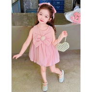 Girls' Ryuka Dusty Pink Big Bow Rose Crinkle Dress
