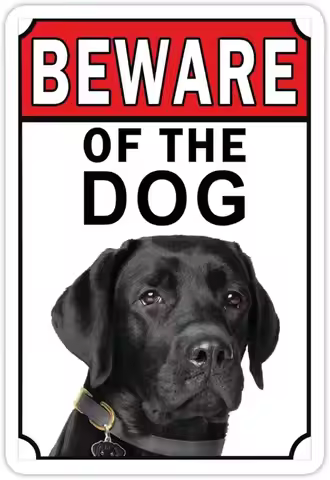a1,Beware of The Dog Aluminum Metal Sign Black Labrador Metal Tin Sign 12x18 Business Security Sign 