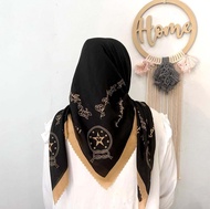 (HITAM SERIES) KERUDUNG SEGIEMPAT VOAL MOTIF ARAB PEGON / JILBAB SERAGAMAN / HIJAB SEGIEMPAT MUSLIMA