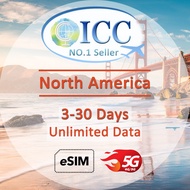 ICC eSIM - North America (USA,Canada,Mexico) 3-30 Days Unlimited Data (No daily limit)