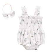 2Pcs Baby Girl Sleeveless Jumpsuit Floral Print Romper Bow Headband Outfits Set
