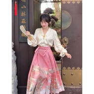 <901>ชุดสไตล์ประจำชาติสไตล์จีนแบบใหม่ชุดฮั่นฝูสำหรับฤดูใบไม้ร่วงพร้อมเสื้อเข้าชุดกระโปรงหน้าม้าสีแดง