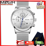 Jam Tangan Megir Pria Original M2011 Tali Rantai Pasir Stainless Chrono Crono Krono Tanggal Aktif Ga