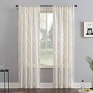 No. 918 Petra Geometric Embroidery Semi-Sheer Rod Pocket Curtain Panel, 50" x 96", Gold