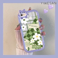 YIWESAN Casing Ponsel untuk iPhone 6 Plus 6s Plus 7 Plus 8 Plus Case sampul softcase wadah anti HP pinggiran Monster kecil casing bunga putih kesing