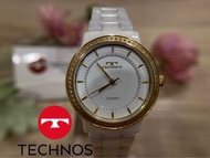 ⏱️ 瑞士TECHNOS天克諾｜白色陶瓷金色鑲鑽手錶#二手