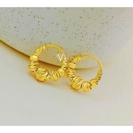 [VJ]Earring "Three Glittering Beads" Hoop 8mm 999.9 Bangkok Gold Plated Loop Earring 3GB <Subang Bul