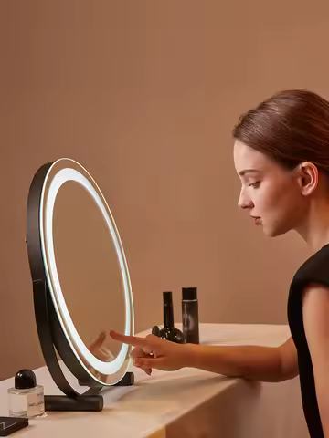 Dressing table mirror, makeup mirror, desktop bedroom, household circular makeup mirror, LED makeup