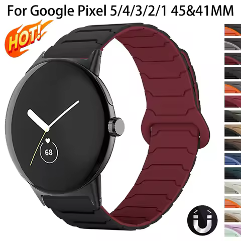 Magnetic Silicone Band for Google Pixel 5 4 3 2 1 41mm Breathable Sport Strap for Pixel 5 4 3 45mm T