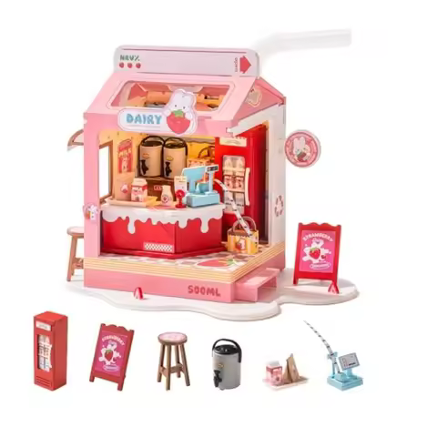 Rolife Bakery Box Dollhouse Wooden DIY Miniature House with Furniture Dollhouse with LED Lights for