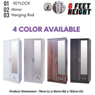 DFP 2 Door Wardrobe with Mirror & Keylock 2 Pintu Almari Baju Cupboard Cermin Kunci Closet Cabinet B