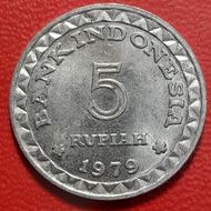 Koleksi Koin kuno Indonesia Jadul Rp 5 Aluminium KB kecil Tahun 1979 BERSIH