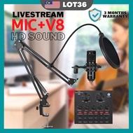 BM800 Condenser Mic Studio & V8 Sound Card Set Podcast Livestream Broadcast Live Vocal Recording BM8