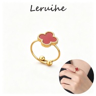 Non-Fading Four-Leaf Clover Titanium Steel Ring Female Adjustable Ring Small Fresh Lucky Index Finge