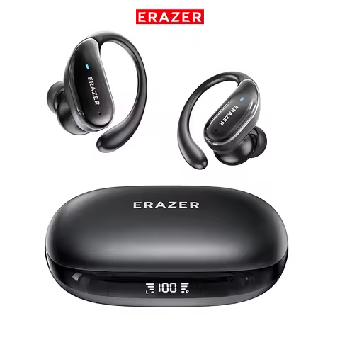 ERAZER XT80 Sports Wireless Headphones with Mics, Button Control, LED Power Display,Hifi Stereo Soun