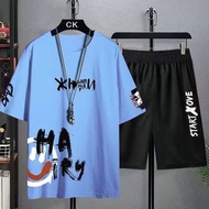 Summer Suit Men's New Short-sleeved T-shirt Men's Ins Hip-hop Youth T-shirt Casual Shorts Men's 2-piece Set 5XL
