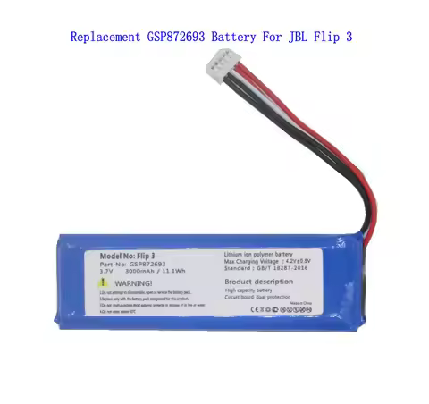 1x 3000mAh GSP872693 P763098 03 Flip 3 Battery For JBL Flip 3 FLIP3 GRAY Speaker Battery
